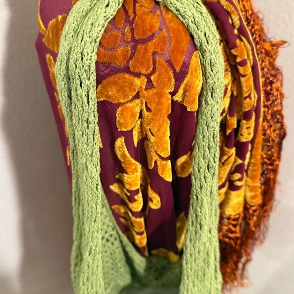 Vintage 2000s boho crochet green floral bag - Picture 4 of 5